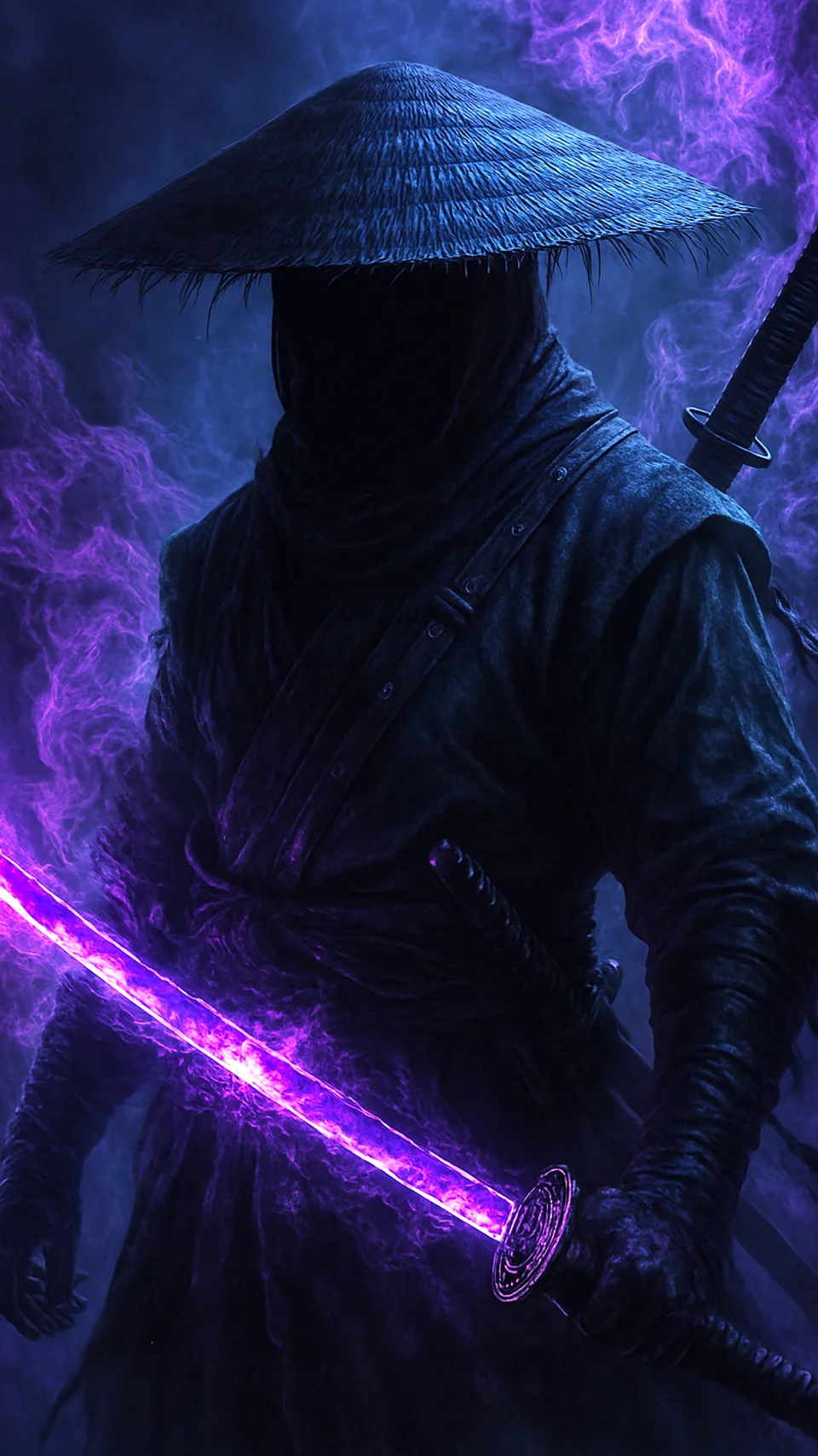 Dark Samurai Wallpaper - Glowing Purple Katana And Ninja Art - Artist wallpaper - 4K