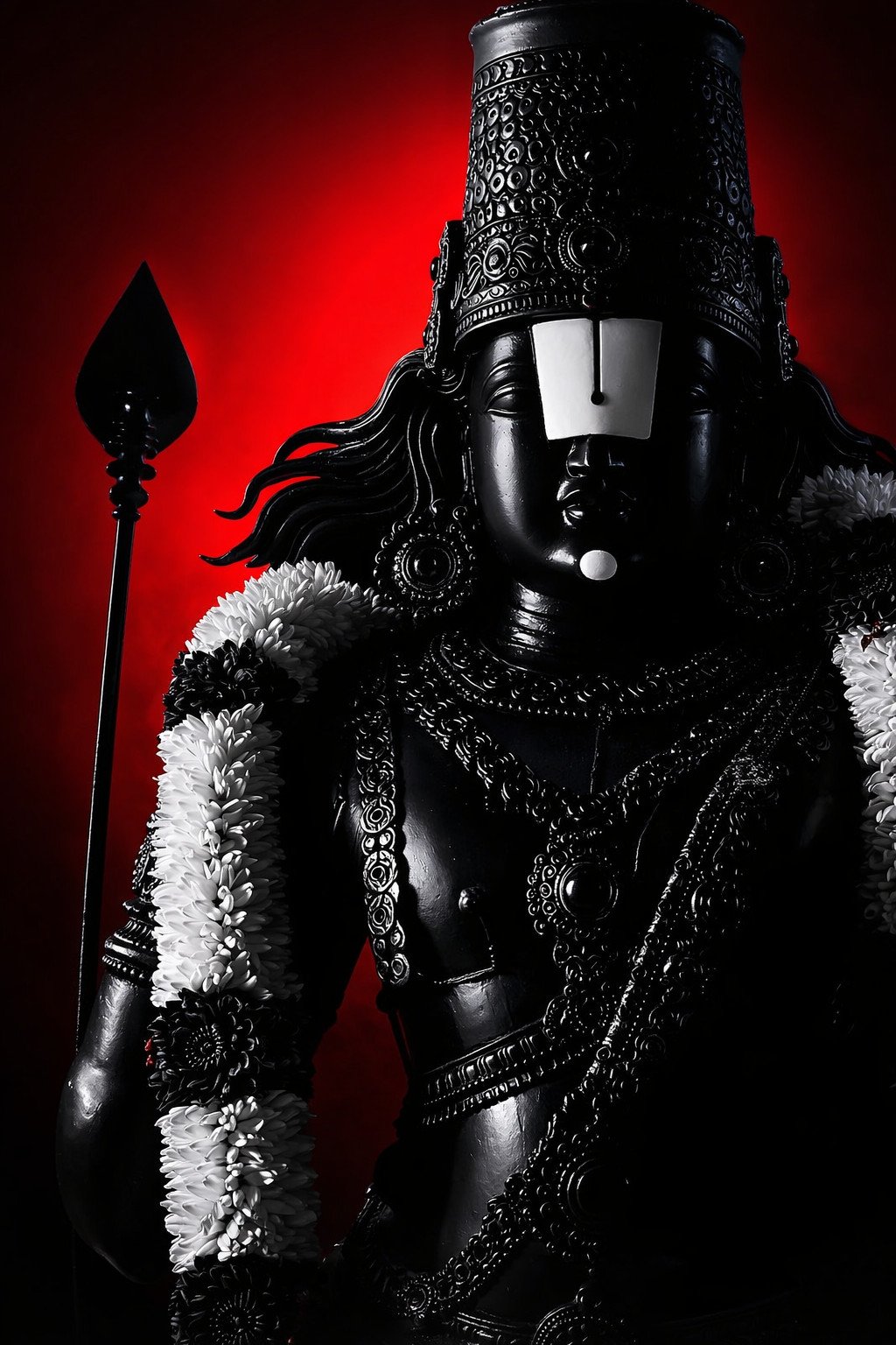 Divine Black Venkateswara Against Fiery Red – Powerful 4K God Wallpaper - God wallpaper - 4K