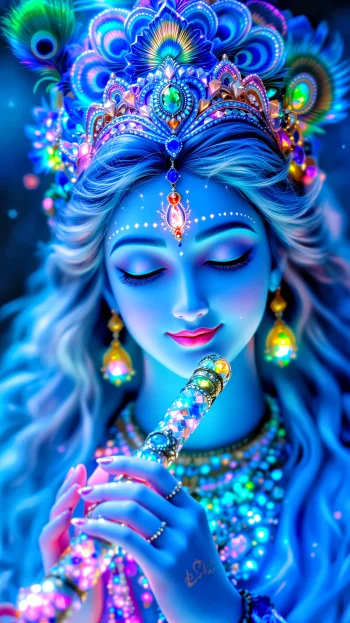 Divine Radha Krishna Flute Glow 4K Wallpaper