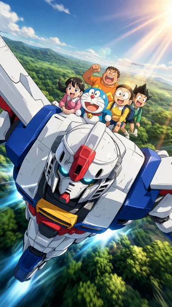 Doraemon Flying Robot Adventure 4K Wallpaper