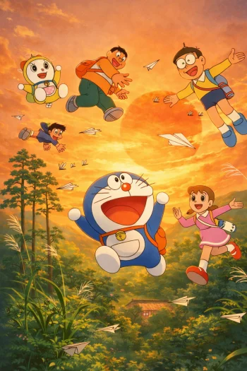 Doraemon Sunset Sky Adventure 4K Anime Wallpaper