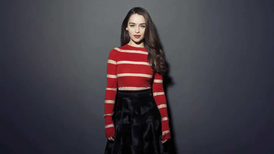Emilia Clarke 4K Wallpaper Red Striped Sweater & Dark Aesthetic - Celebrities wallpaper - 4K