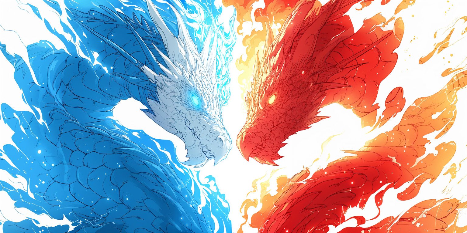 Fire and Ice Dragons Clash Digital Art Wallpaper - Artist wallpaper - 4K