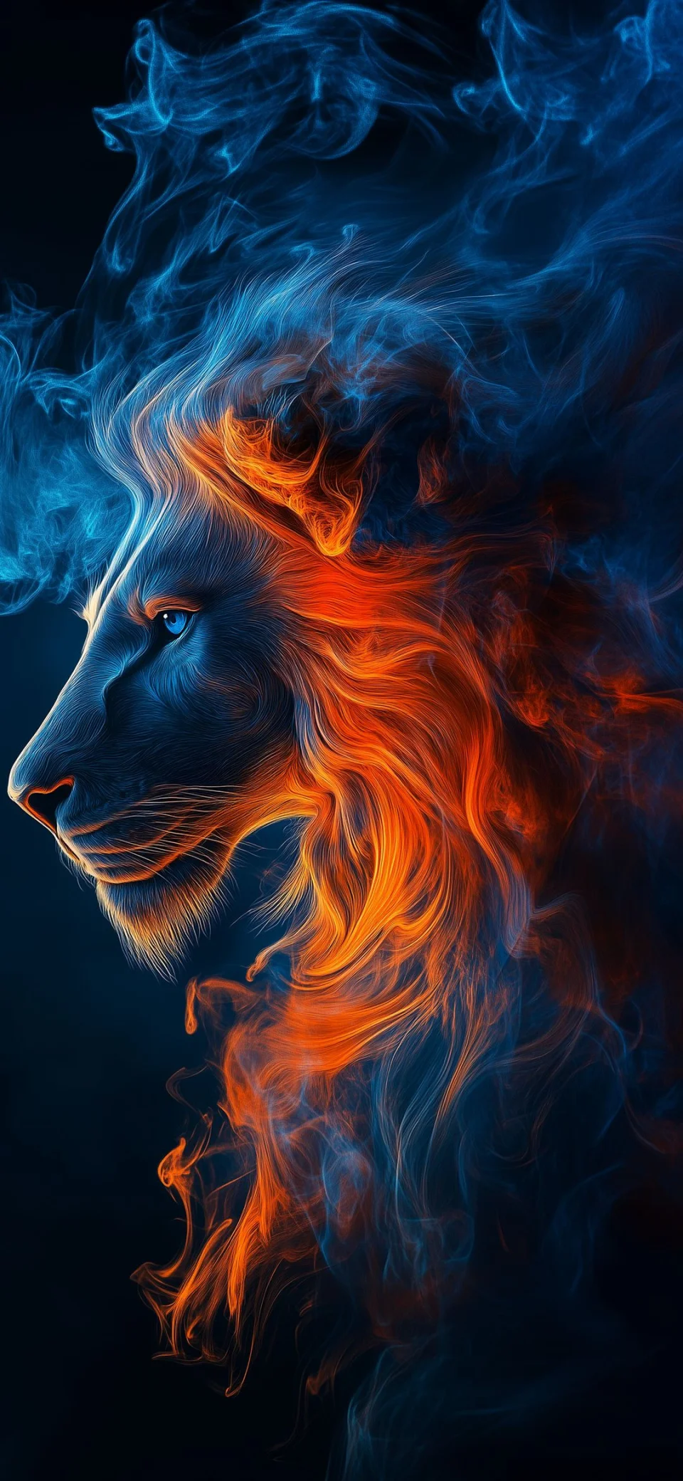 Fire And Ice Lion Profile AMOLED 4K Wallpaper - Animals wallpaper - 4K