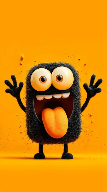 Funny Black Furry Monster 4K Wallpaper Orange Aesthetic