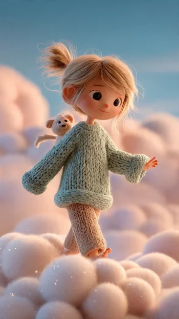 girl walking on clouds