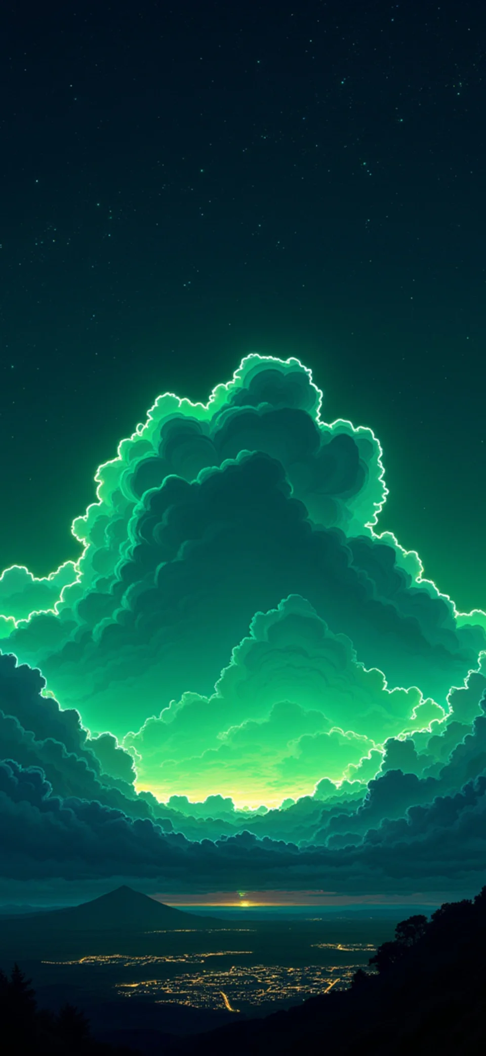 Glowing Green Night Sky 4K Wallpaper For Mobile - Artist wallpaper - 4K
