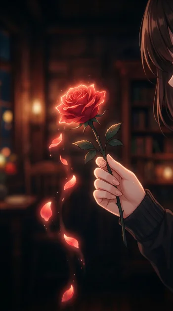 Glowing Red Rose in Silence