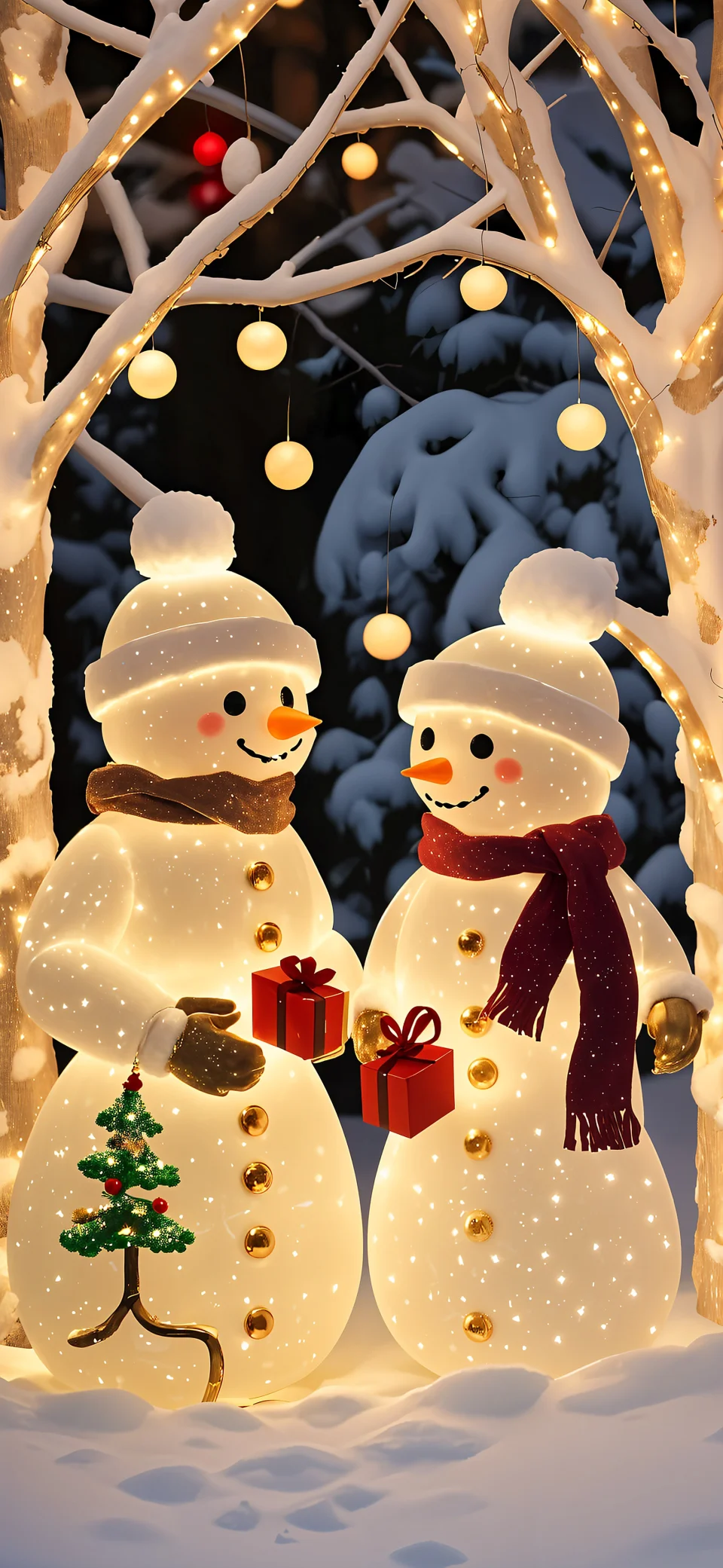 Glowing Snowmen Christmas Gift Exchange Wallpaper - Celebrations wallpaper - 4K