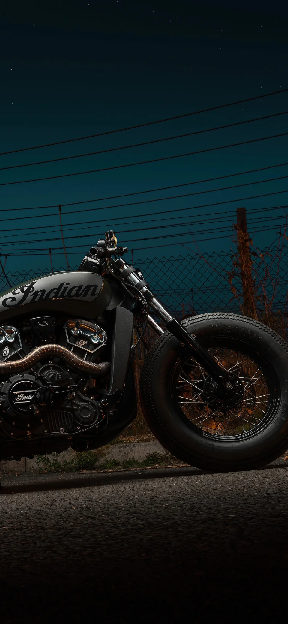 Indian Custom Motorcycle At Night 4K AMOLED Biker Wallpaper - Bikes wallpaper - 4K