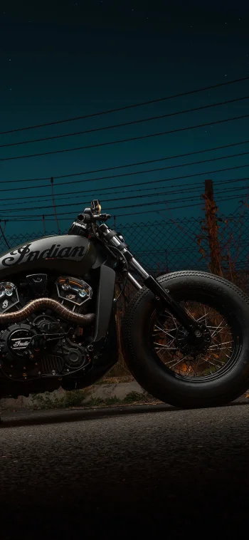 Indian Custom Motorcycle at Night 4K AMOLED Biker Wallpaper