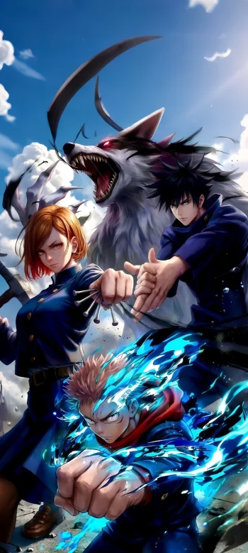Jujutsu Kaisen Trio in Action – Epic 4K Anime Wallpaper