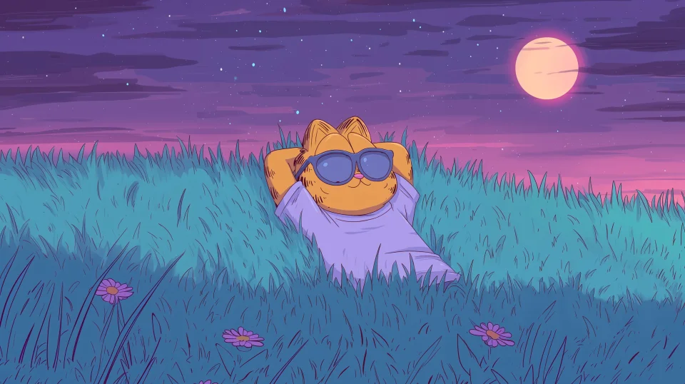 Lofi Garfield Wallpaper 4K - Chill Vibes Sunset Purple Cat Art... - Artist wallpaper - 4K