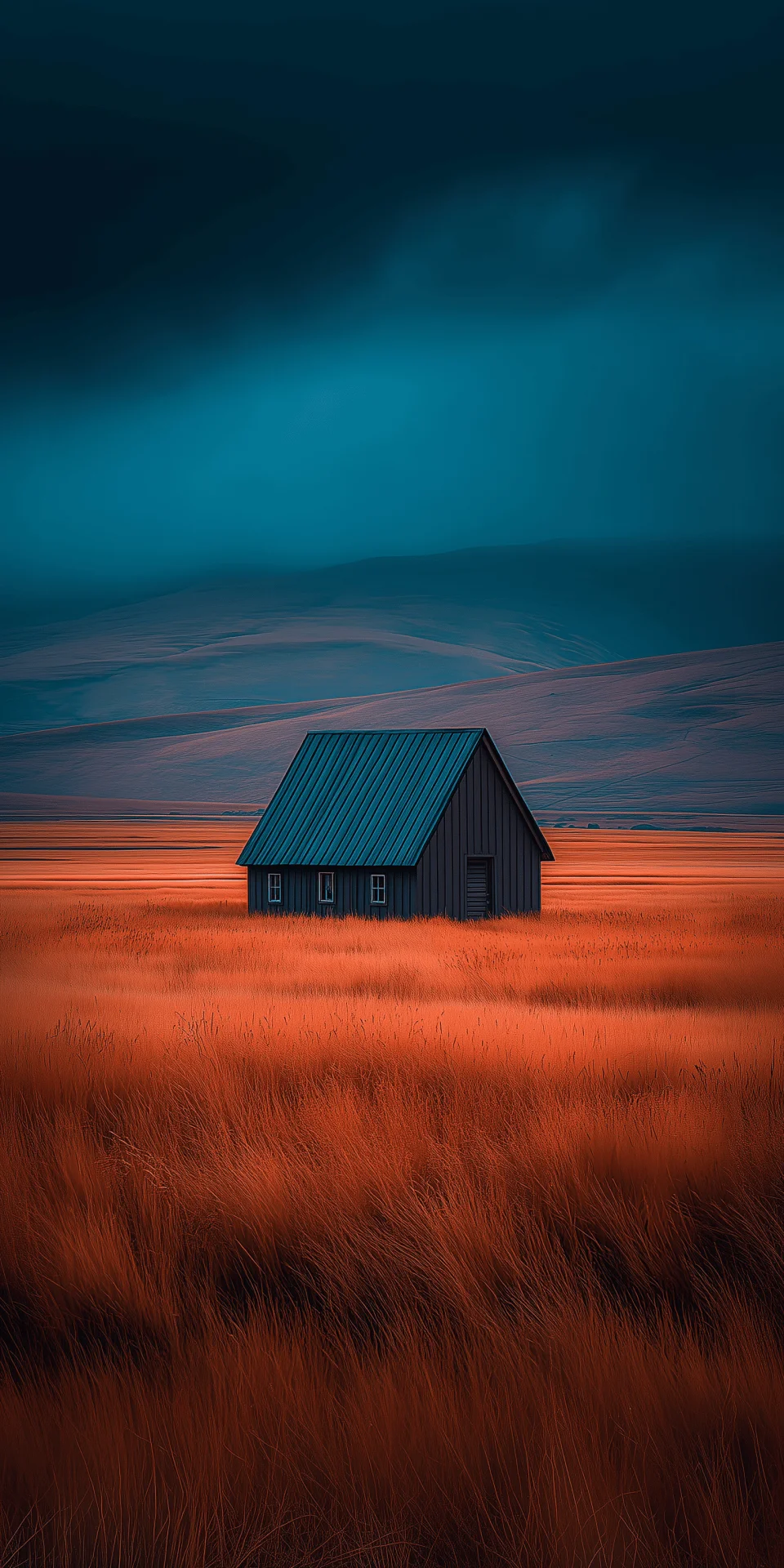 Lonely House In Red Field Minimal Landscape 4K Wallpaper - Nature wallpaper - 4K