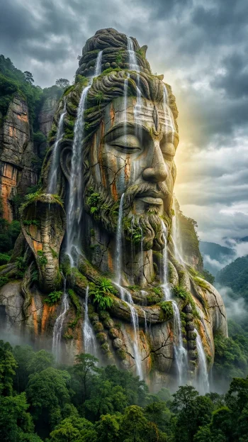 Lord Shiva Waterfall Nature 4K Wallpaper | Mahadev Divine Art