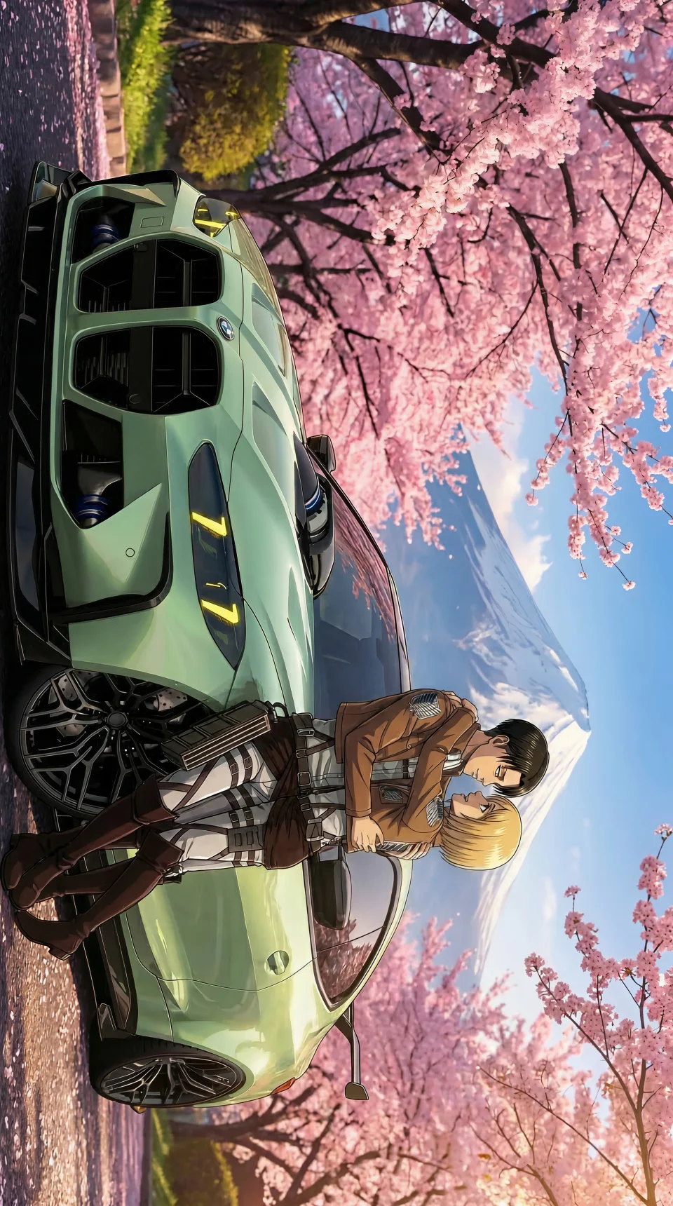 Love Moments With German Beast And Beautiful Cherry Blossoms... - Anime wallpaper - 4K