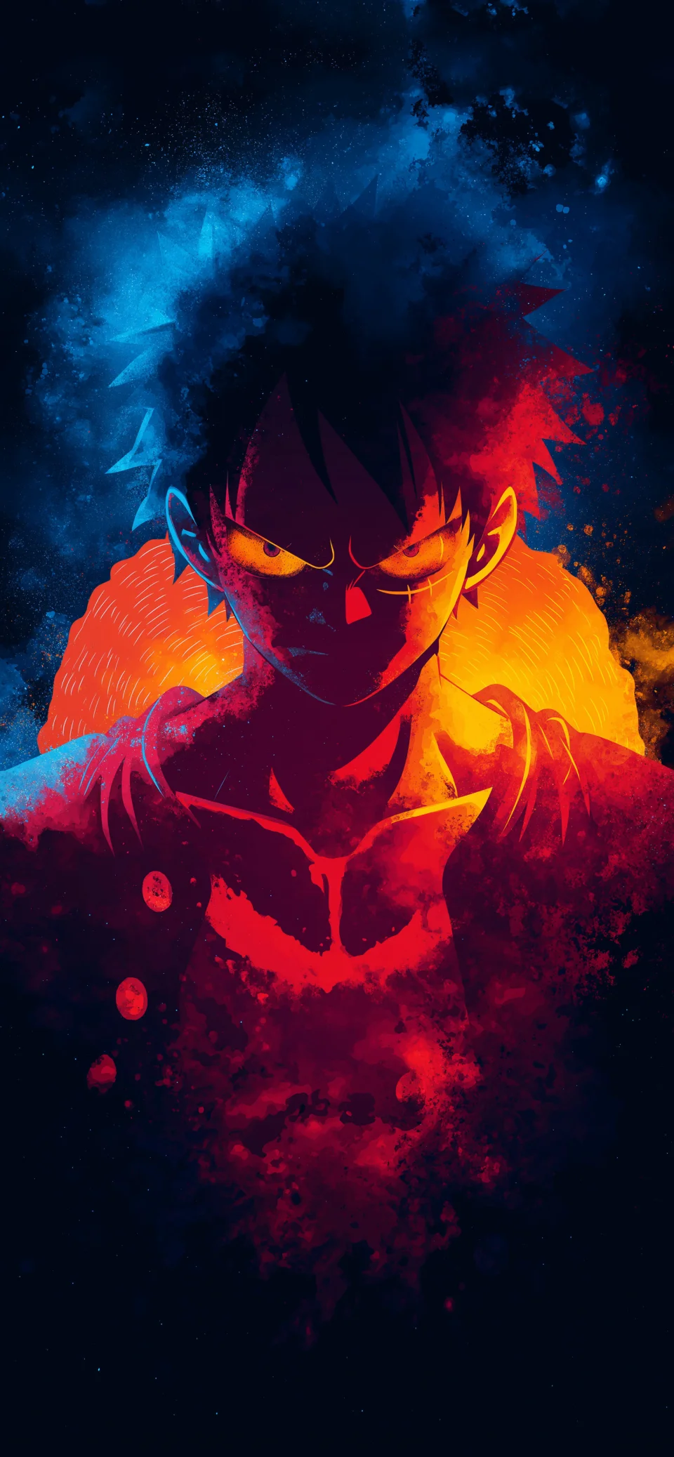 Luffy Red Blue Neon Wallpaper 4K - Anime wallpaper - 4K
