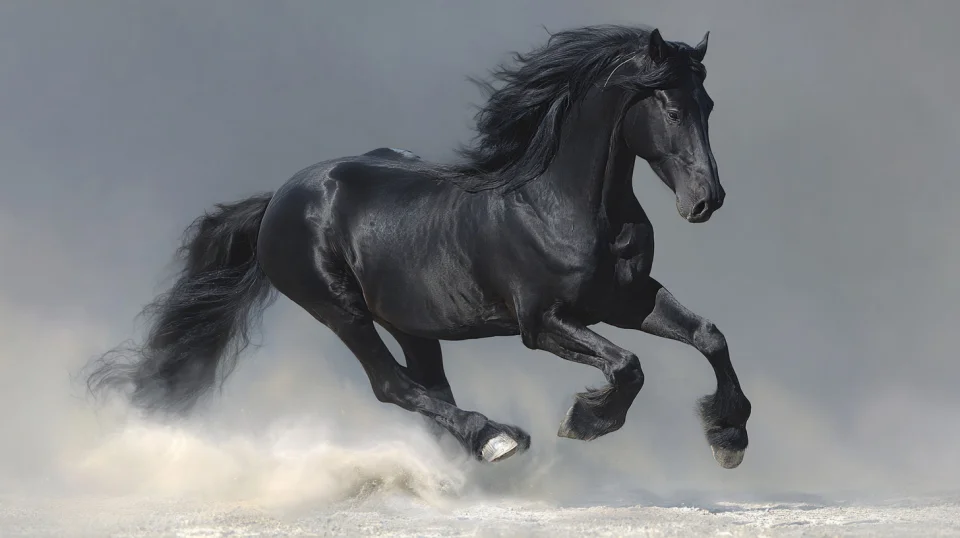 Majestic Black Horse Running In Dust Wallpaper 4K - Animals wallpaper - 4K