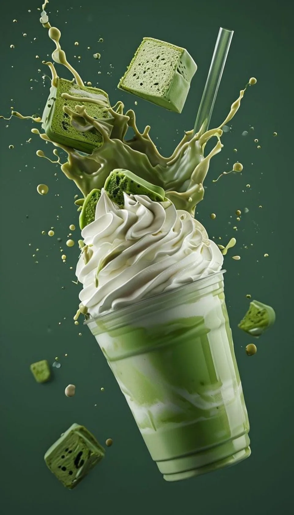 Matcha Green Tea Smoothie 4K Wallpaper Splash & Cake Aesthetic - Food wallpaper - 4K