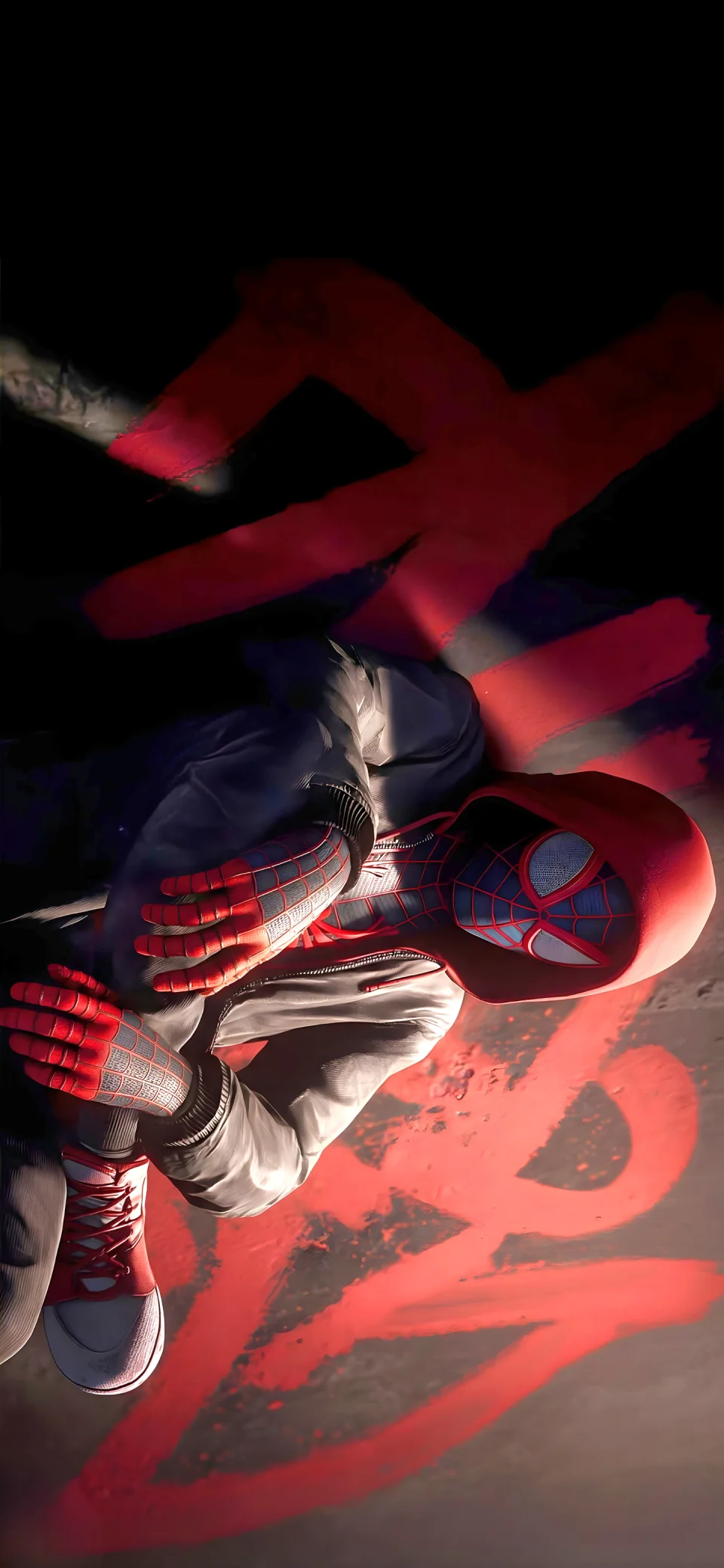 Miles Morales Spider-man Neon Red Graffiti 4K Wallpaper - Superheroes wallpaper - 4K