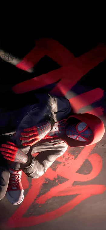 Miles Morales Spider-Man – Neon Red Graffiti 4K Wallpaper