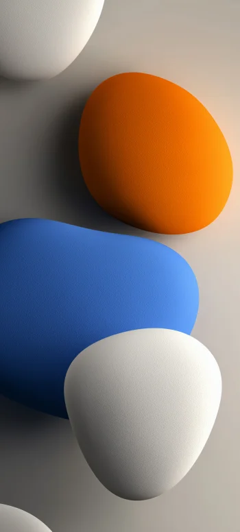 Minimal Abstract 4K Wallpaper – Modern 3D Shapes in Soft Blue, Orange & White