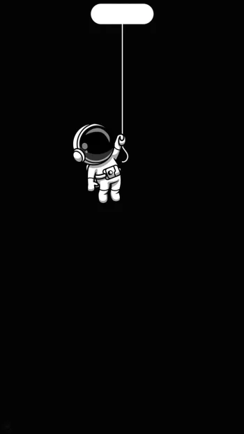 Minimalist Astronaut Dynamic Island 4K Wallpaper Hanging Spaceman & Dark Aesthetic