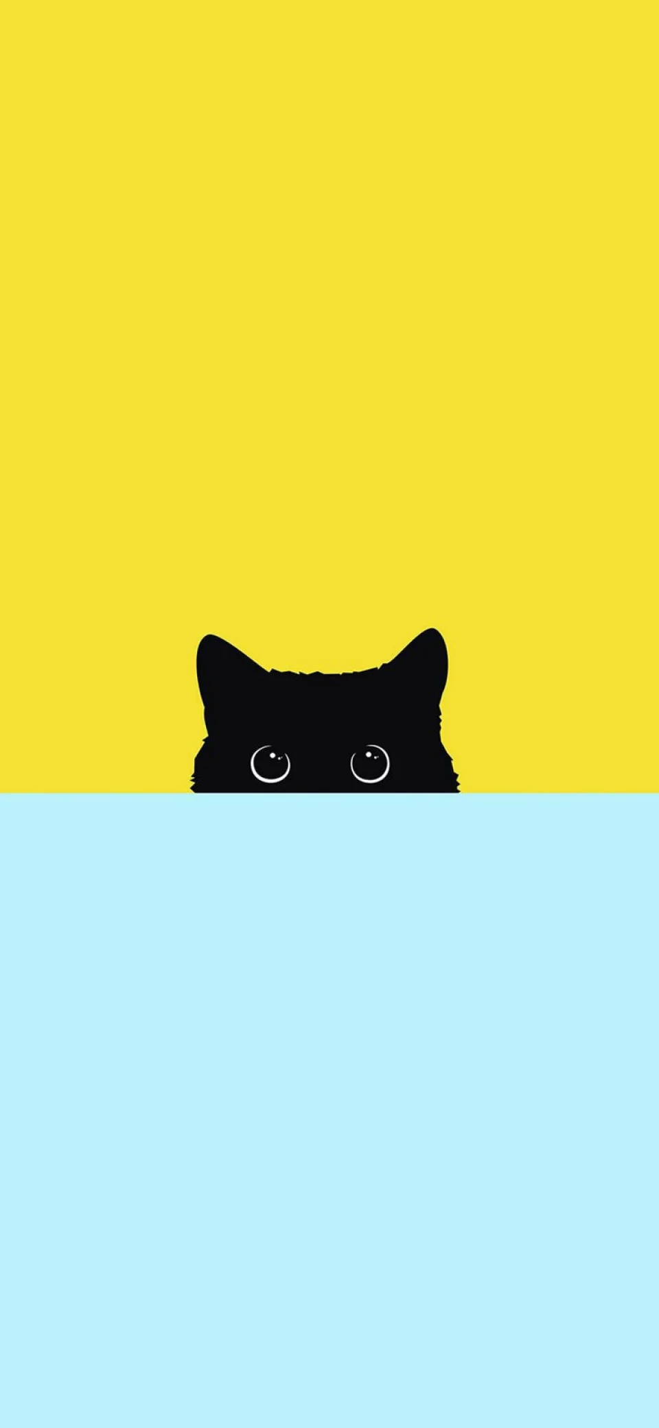Minimalist Black Cat Peeking 4K Wallpaper Yellow & Blue Aesthetic - Creative wallpaper - 4K