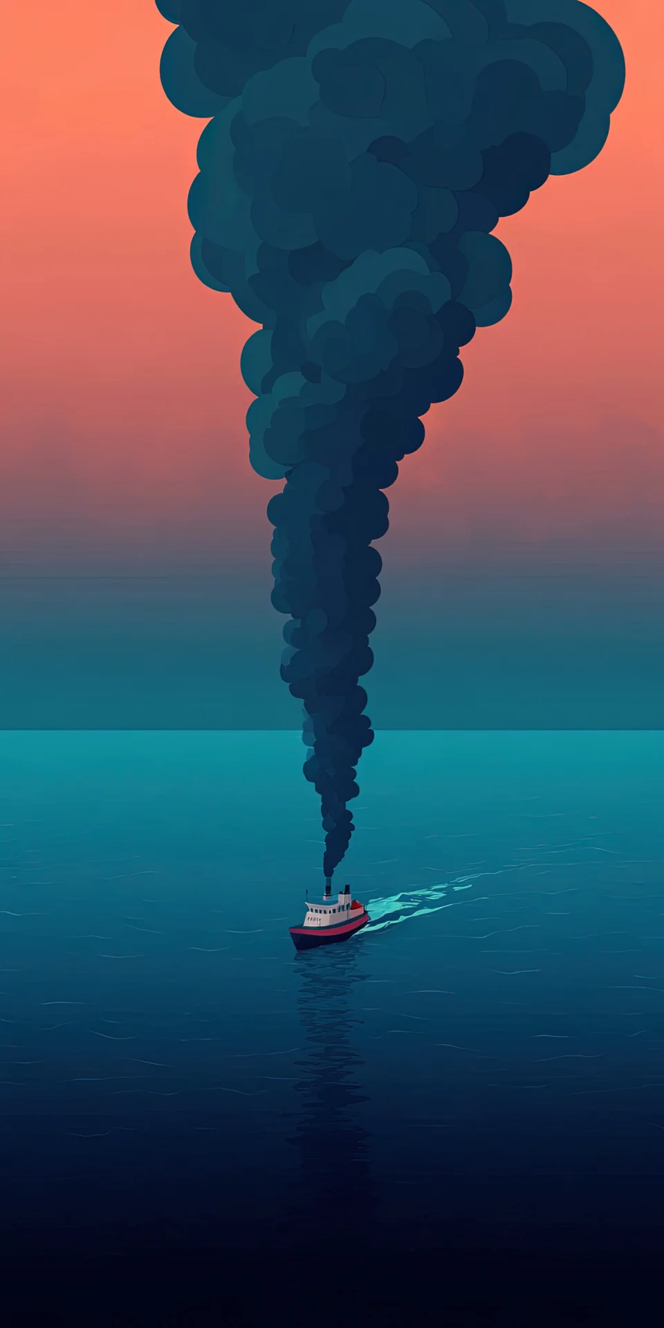 Minimalist Boat Smoke Wallpaper 4K - Vector Art Sunset Ocean... - Artist wallpaper - 4K