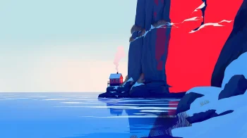 Minimalist Cabin on Cliff Desktop Wallpaper 4K