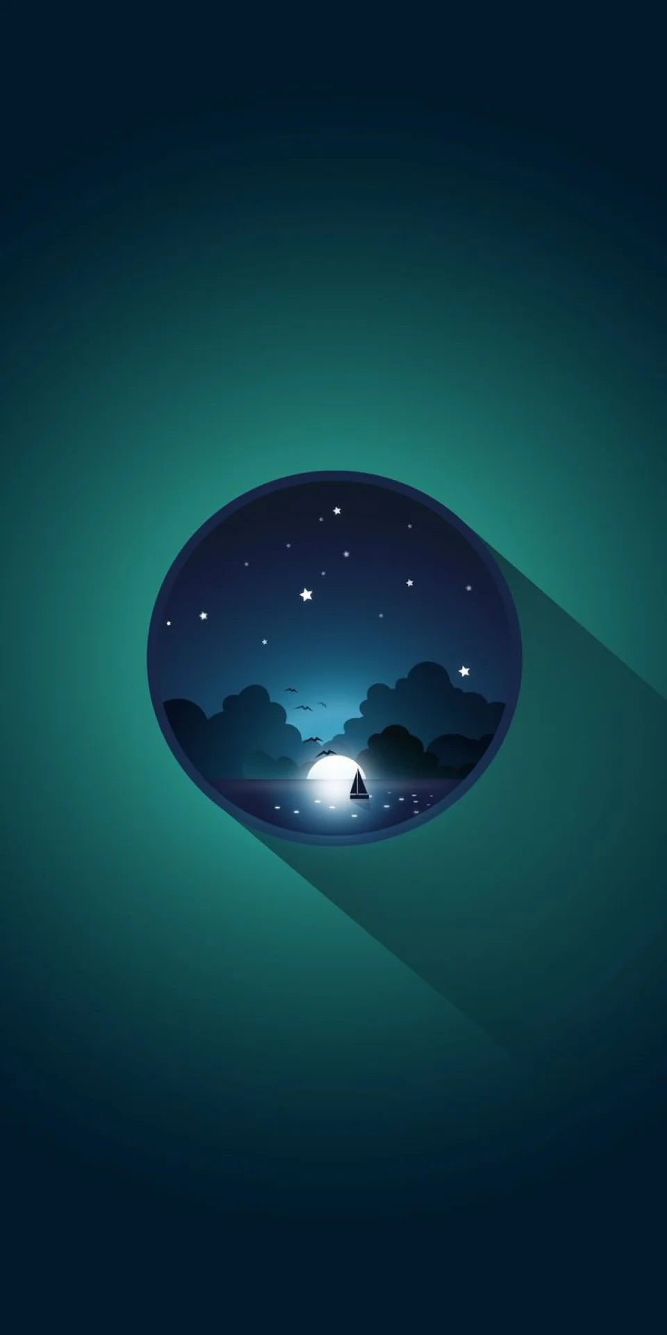 Minimalist Night Sea 4K Wallpaper Moon & Teal Aesthetic - Creative wallpaper - 4K