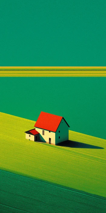 Minimalist Red Roof House Wallpaper 4k
