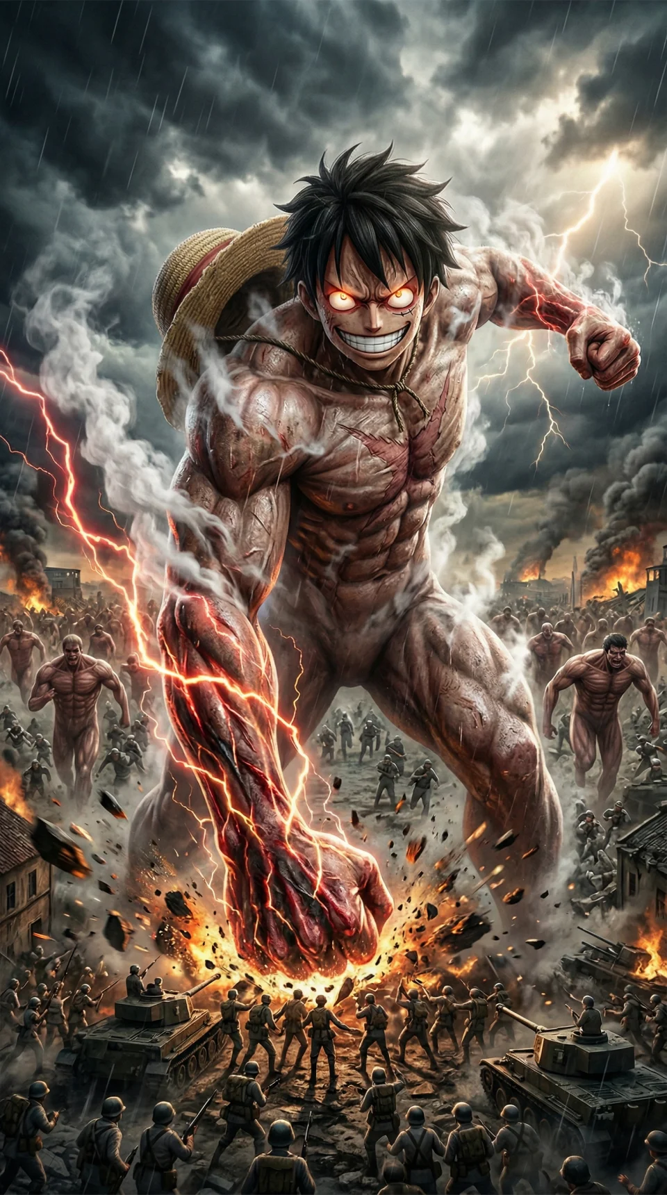 Monkey Luffy X Titans 4K Phone Wallpaper - Anime wallpaper - 4K