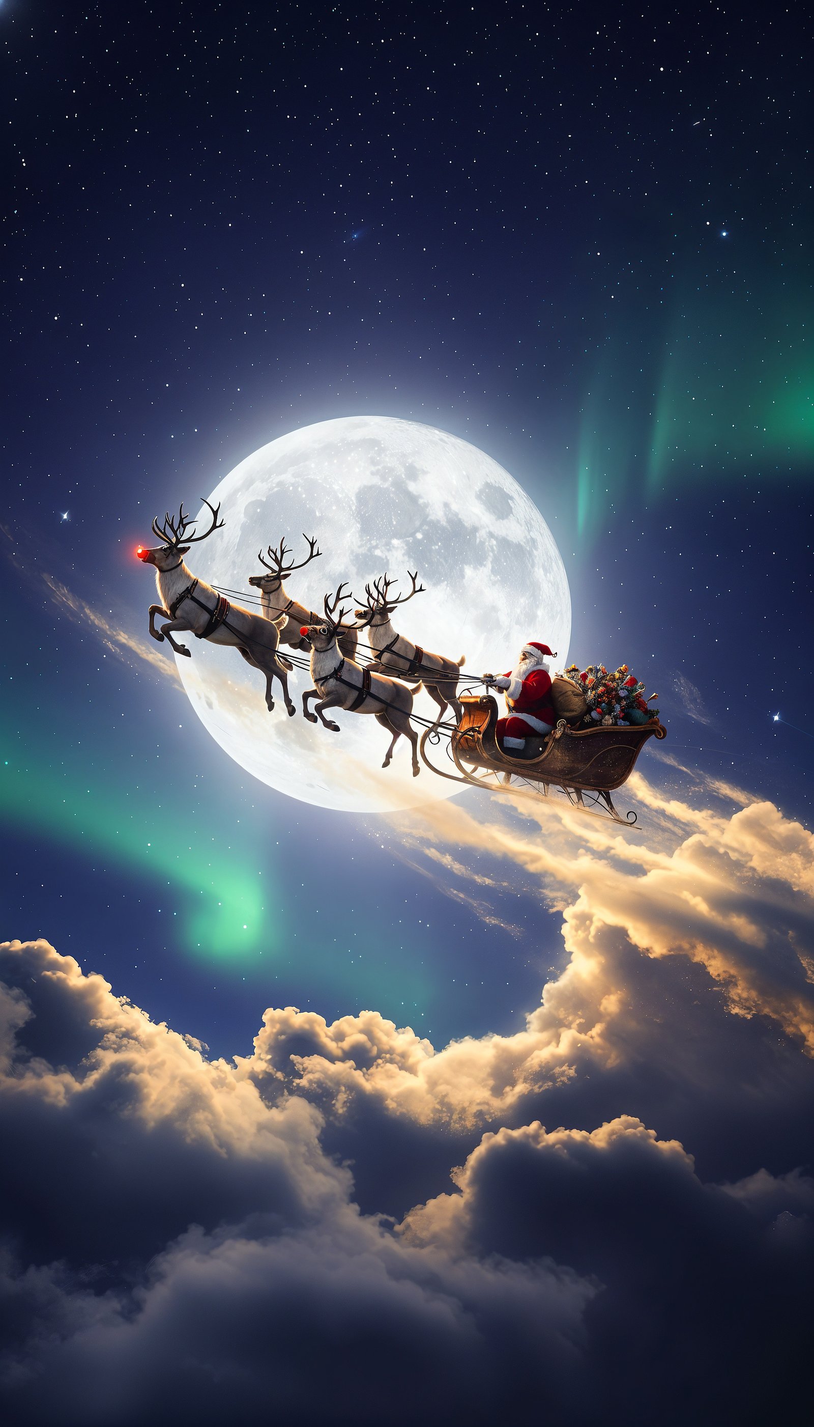 Moonlit Santa Sleigh Christmas Wallpaper - Celebrations wallpaper - 4K