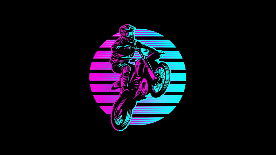 Motocross Neon Bike Wallpaper 4K Retro Synthwave Motorcycle... - Bikes wallpaper - 4K