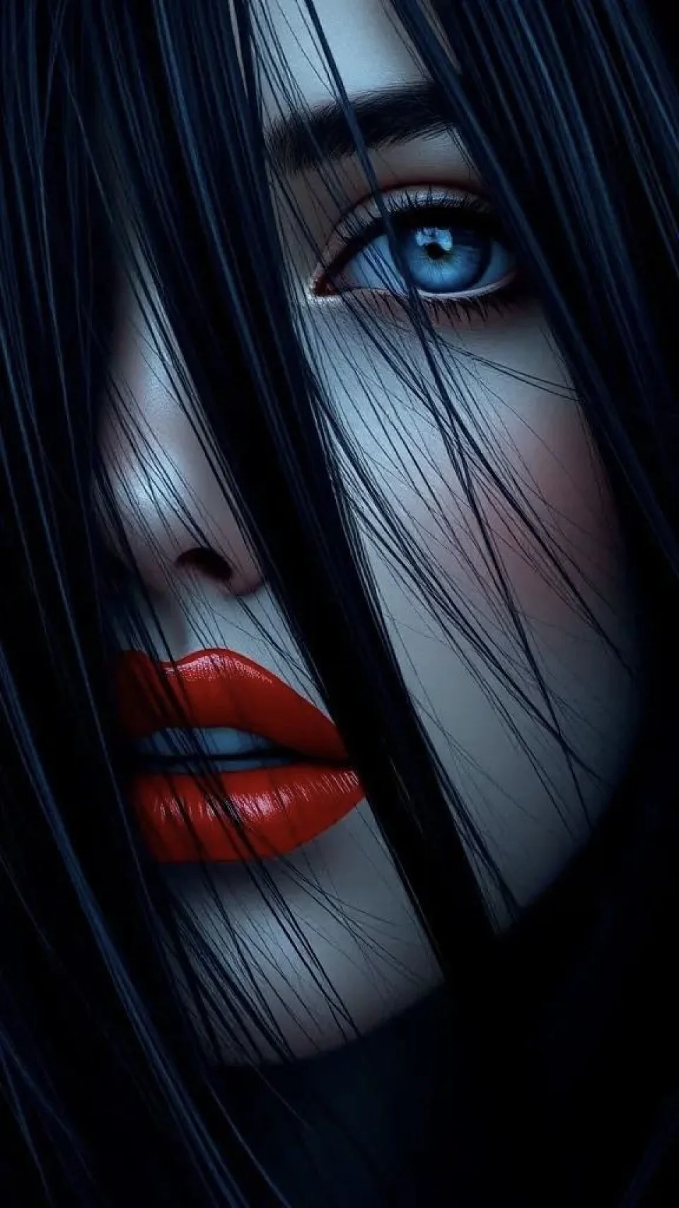 Mystery Woman Blue Eye Red Lips 4K Wallpaper Digital Art... - Girls wallpaper - 4K