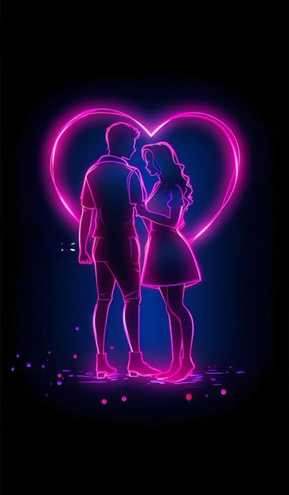 Neon Couple Silhouette 4K Wallpaper Pink Glowing Aesthetic - Love wallpaper - 4K