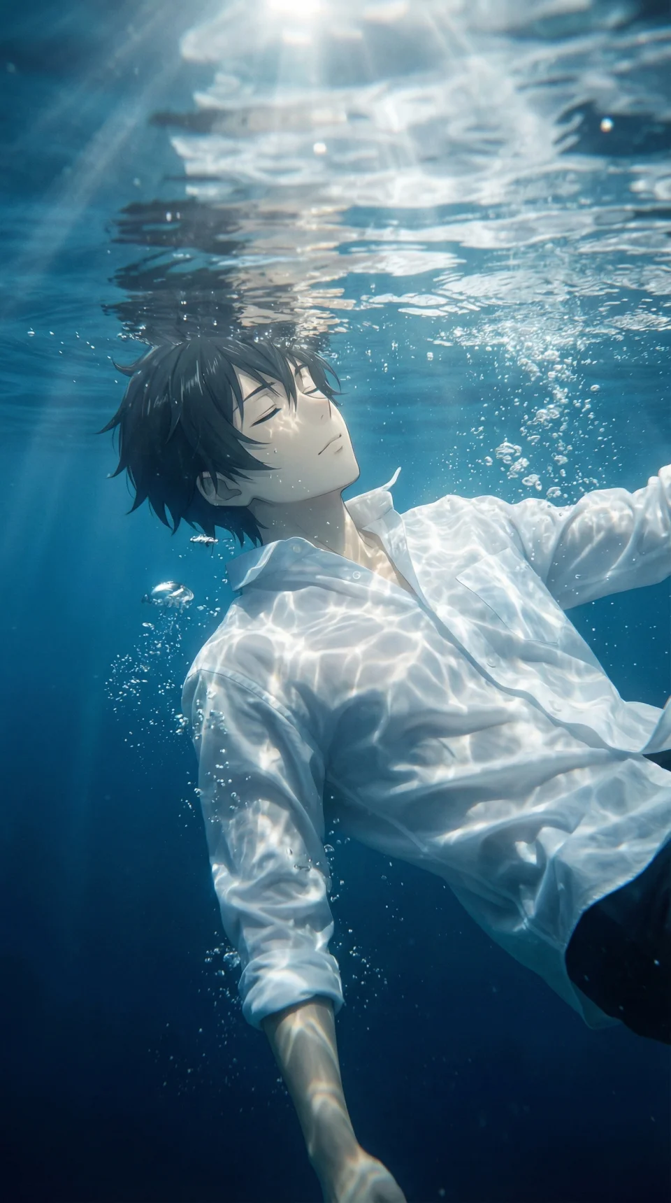 Peaceful Underwater Anime Boy 4K Phone Wallpaper - 3D wallpaper - 4K