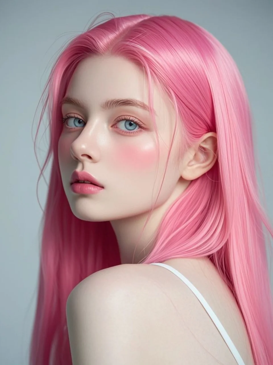 Pink Hair Girl Blue Eyes 4K Wallpaper Soft Pastel Aesthetic - Girls wallpaper - 4K