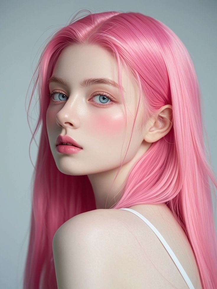 Pink Hair Girl Blue Eyes 4K Wallpaper Soft Pastel Aesthetic - Girls wallpaper - 4K