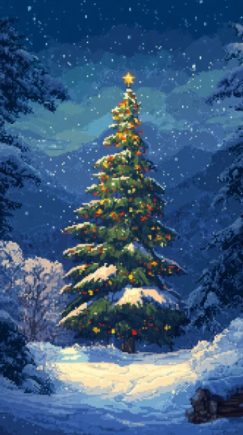 Pixel Art Christmas Tree Night Wallpaper