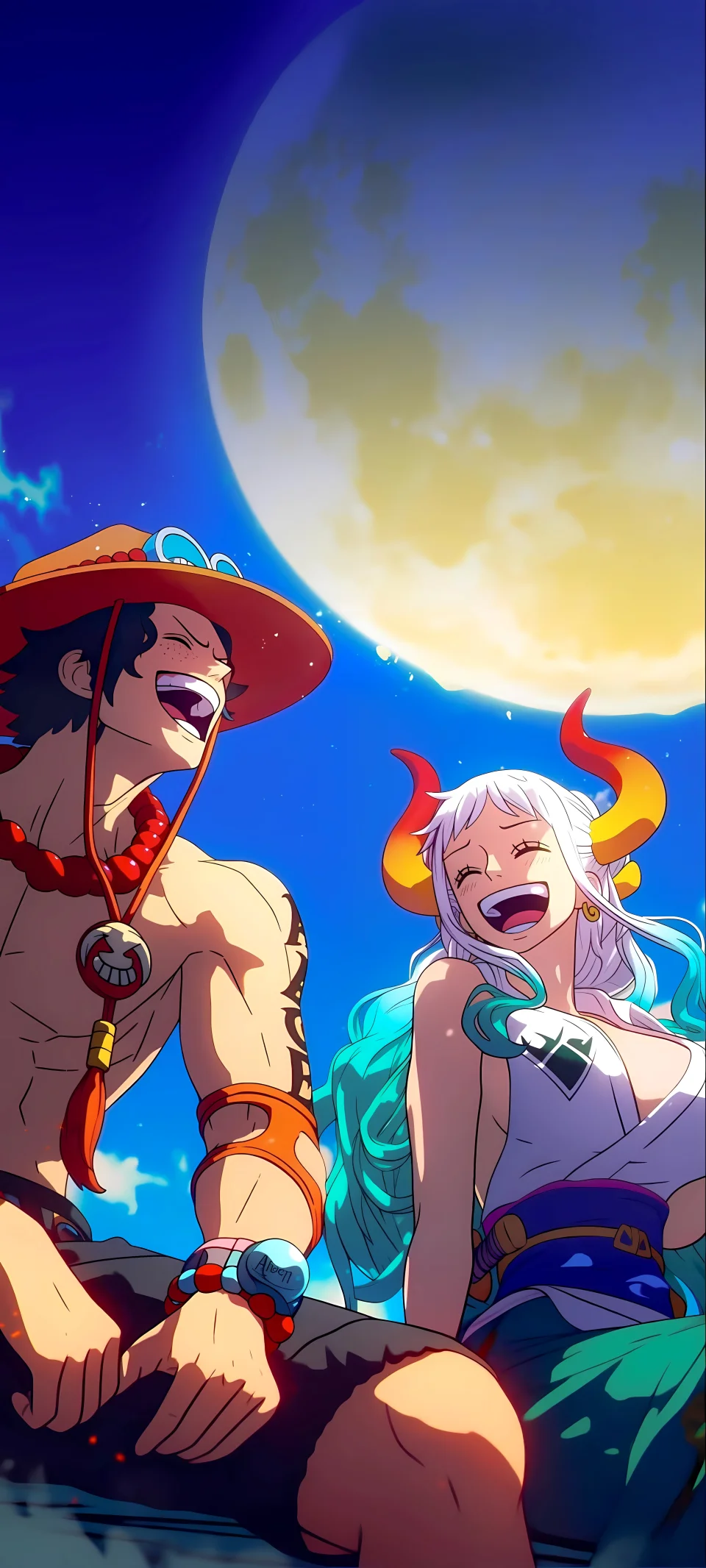 Portgas D Ace & Yamato Moonlight Art One Piece 4K Wallpaper - Anime wallpaper - 4K