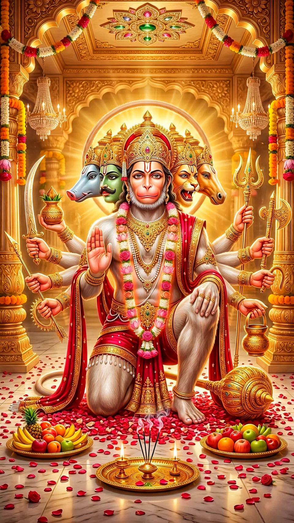 Powerful Panchmukhi Hanuman Ji Divine Art 4K Phone Wallpaper - God wallpaper - 4K