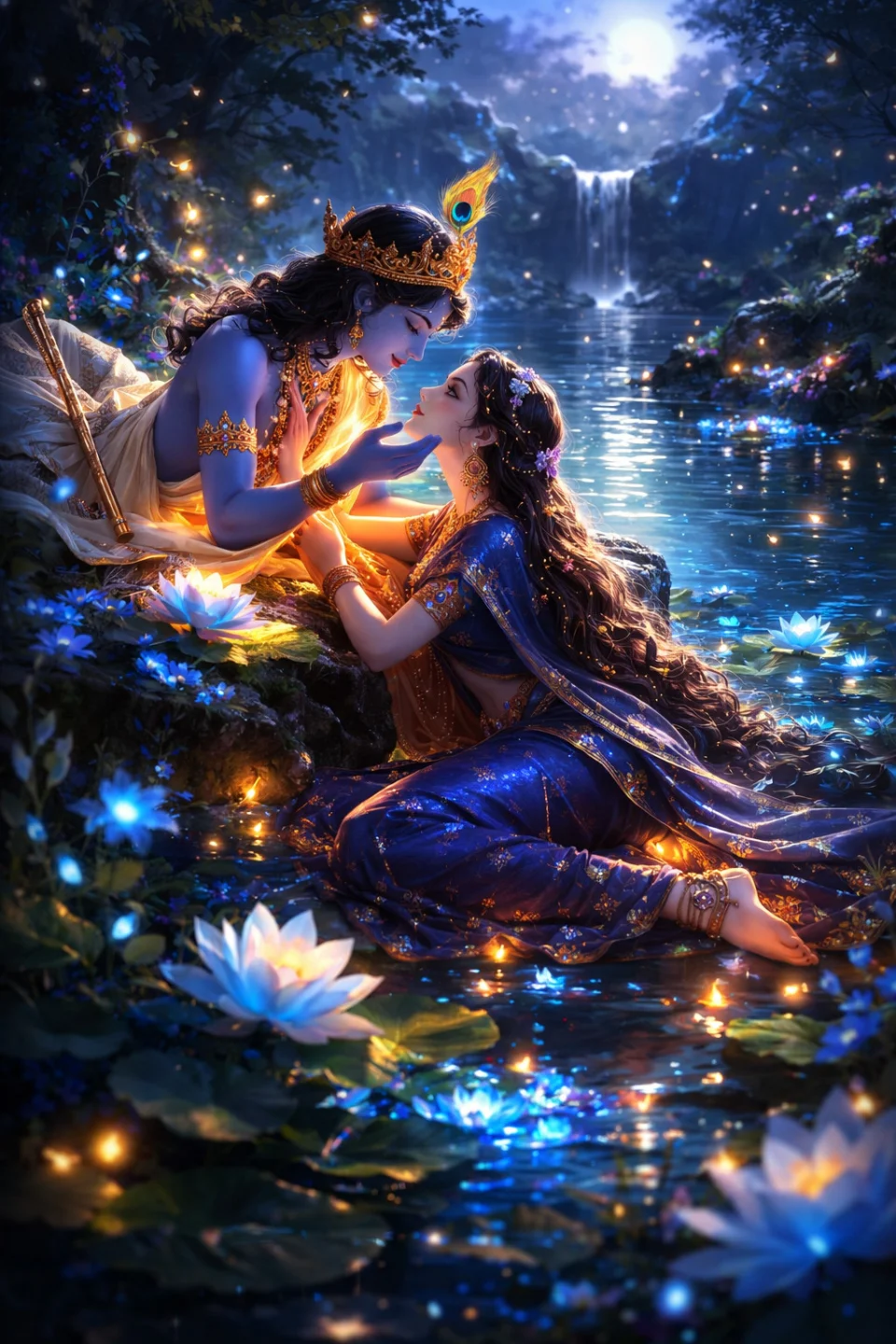 Radha Krishna Moonlight Divine Art 4K Phone Wallpaper - Artist wallpaper - 4K