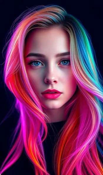 Rainbow Hair Woman 4K Wallpaper Vibrant Colorful Aesthetic