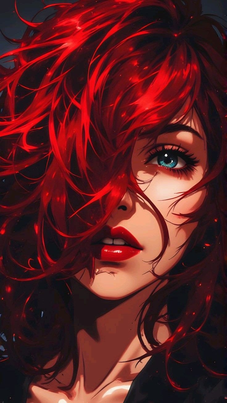 Red Hair Anime Girl Blue Eye 4K Wallpaper Intense Portrait Aesthetic - Girls wallpaper - 4K
