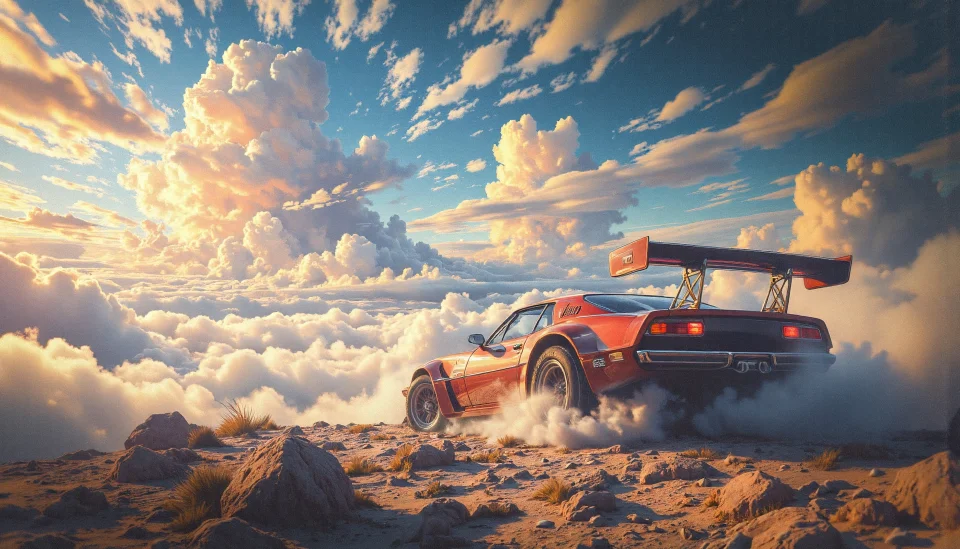 Retro Race Car Above Clouds Outrun Wallpaper 4K - AI wallpaper - 4K