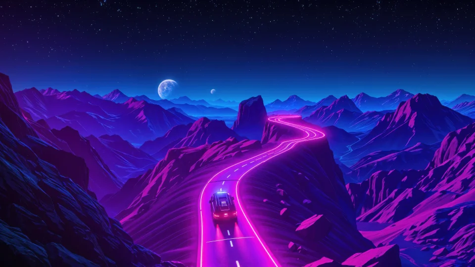Retrowave Mountain Drive 4K Wallpaper - Artist wallpaper - 4K