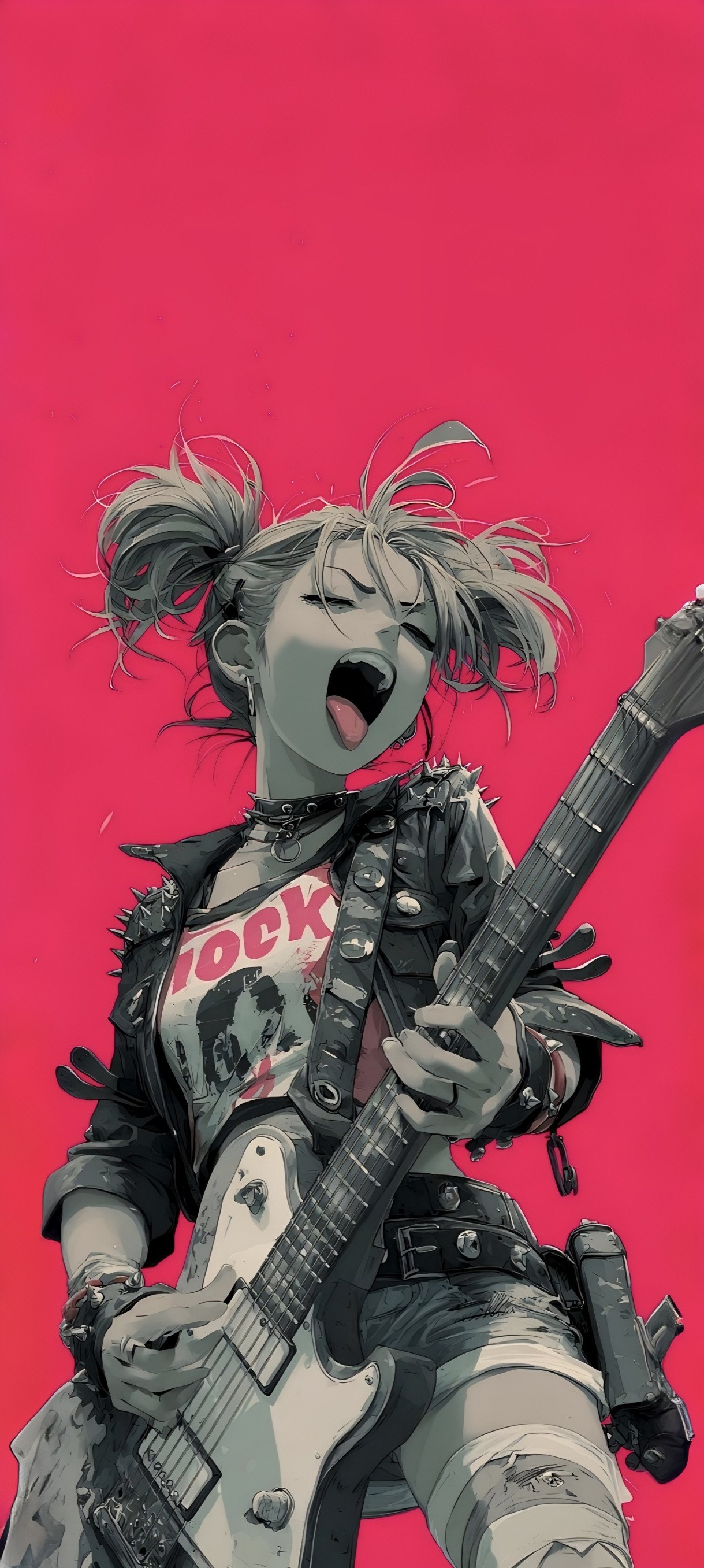 Rockstar Anime Girl Guitar – Pink Punk Aesthetic 4K Wallpaper - Anime wallpaper - 4K