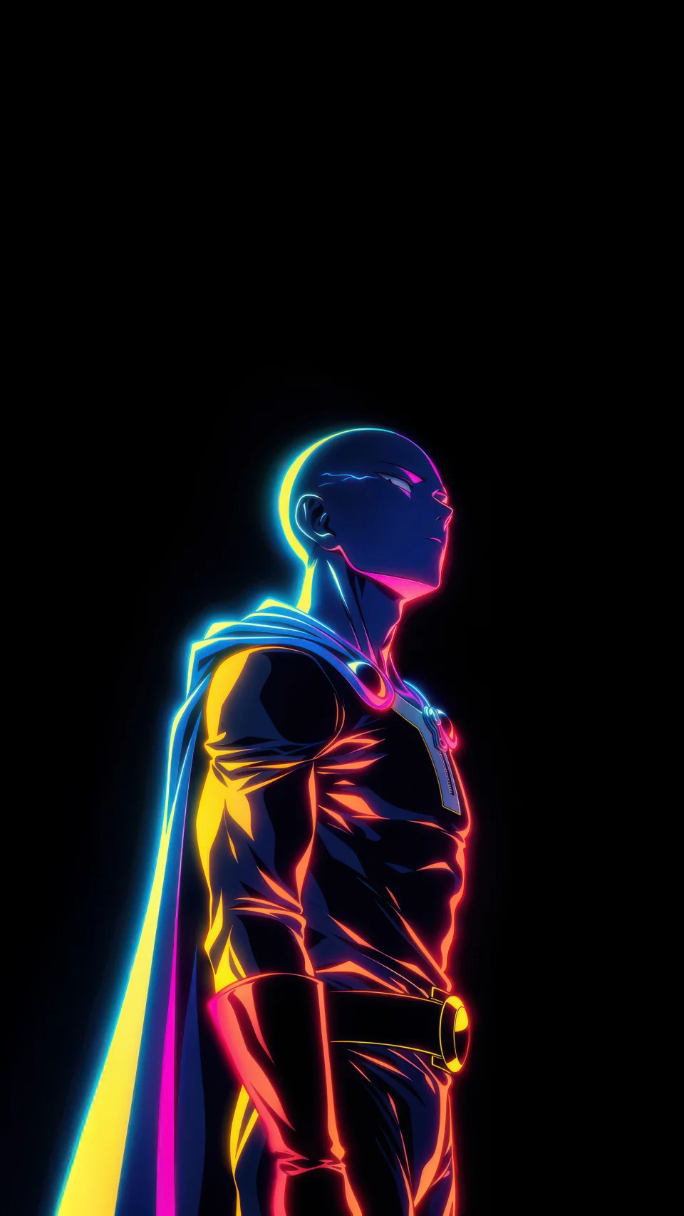 Saitama Neon Glow Synthwave Dark Wallpaper 4K - Anime wallpaper - 4K